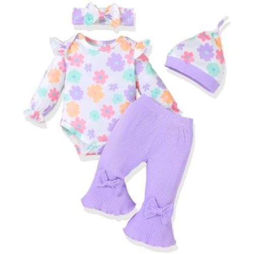 AMAWMW Baby Girl Clothes Ruffle Sleeve Romper Flared Pants Infant Outfit