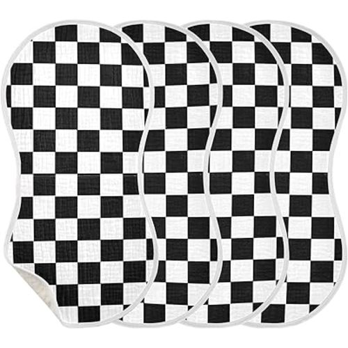 J JOYSAY Checkered Plaid Black Baby Burp Cloths for Boys Girls Large 22''x11'' Cotton 4 Layer Burp Clothes Set for Babies Unisex one sizex4