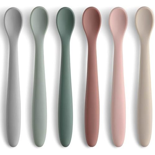 6-Piece Silicone Baby Feeding Spoons, First Stage Infant Spoons, Soft-Tip Easy on Gums I Baby Training Spoon | Infant Utensils Feeding Supplies, Dishwasher & Boil-proof