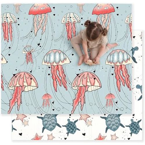 JumpOff Jo Foldable Foam Play Mat – Large Waterproof Baby & Toddler Activity Floor Mat, Double-Sided 70 x 59 Inch Play Surface