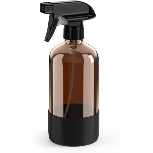 Bontip Amber Glass Spray Bottle with Silicone Sleeve Protection, 16 oz
