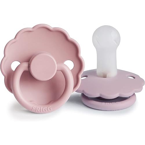 FRIGG Daisy SilkySoft Silicone Baby Pacifier | Made in Denmark | BPA-Free (Baby Pink/Soft Lilac, 6-18 Months)