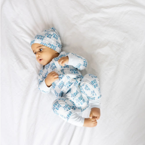 Jesus Is King Blue PJ Footless Onesie Bamboo – Holy Pals