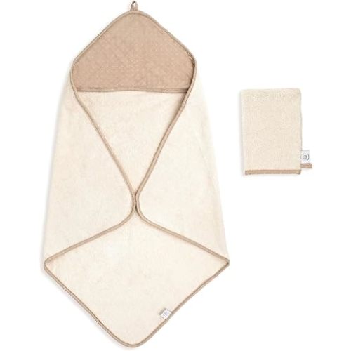Hooded Baby Bath Towel & Wash Mitt Set, 100% GOTS Organic Cotton