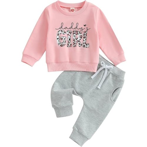 Toddler Baby Girl Clothes Daddys Girl Long Sleeve Pullover Sweatshirt Stretch Jogger Pants Infant Fall Winter Outfit