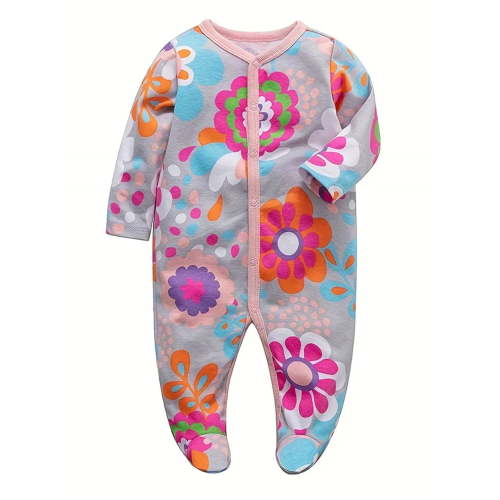 WIBACKER Newborn Baby Footed Pajamas 100% Cotton Infant Baby Snap Sleepers for Sleep and Play Footies 0-12 Months - Flowers