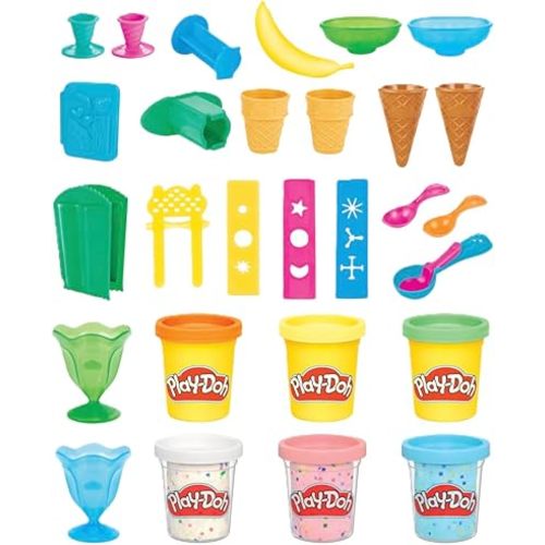 Play Doh Kitchen Creations Ice Cream Party Set with 22 Tools & 6 Colors, 2-Ounce Cans, Back to School Classroom Supplies, Preschool Toys, Ages +3 (Amazon Exclusive)