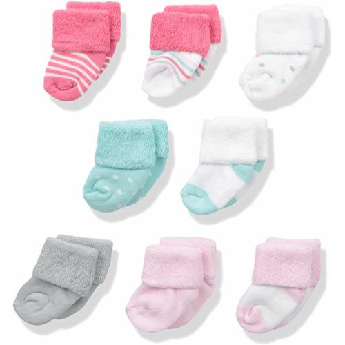 Luvable Friends Unisex Baby Newborn and Baby Terry Socks - Coral Dot