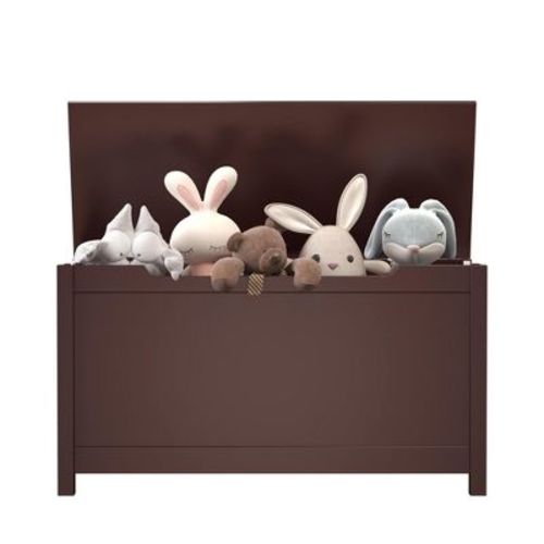 Wooden Toy Box Storage with Safety Hinged Lid, Brown