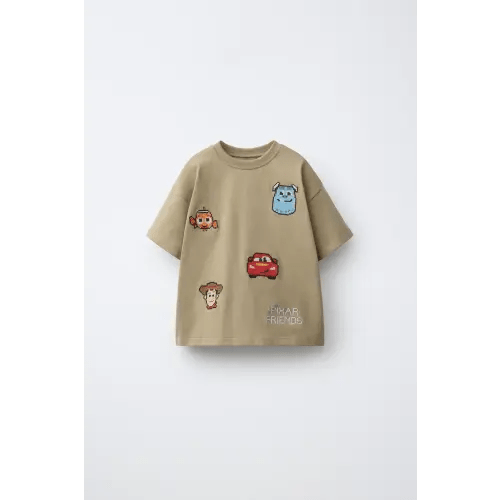 CROSS-STITCH EMBROIDERY © DISNEY PIXAR T-SHIRT - Light brown | ZARA United States