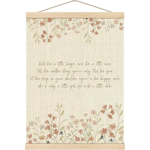 Boat Wades Boho Girls Room Decor, Boho Floral Girl Nursery Poster Hanger Frame, Hold Her a Little Longer Nursery Wall Art Decor for Baby Toddler Little Girls Room Playroom, 12x16 Inch
