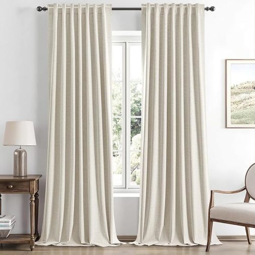 MIULEE 100% Blackout Linen Curtains for Bedroom, Sage Green Solid Luxury Decor Thermal Insulation Room Darkening Drapes for Living Room Nursery Back Tab Rod Pocket 42 x 96 Inches, 2 Panels