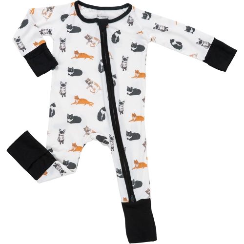 LollyBanks Baby Pajamas, 2-Way Zipper Baby Romper Neutral, 95% Viscose Made from Bamboo and 5% Spandex Sleepers 0-3 Months (Cat Print)