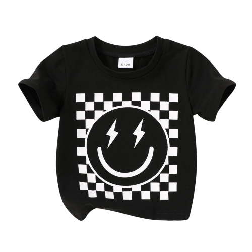 Tiny Cutey Toddler Girl Shirt Baby Boy Summer Short Sleeve Crew Neck Smiley Face Print T-shirt Clothes for 12-18 Months