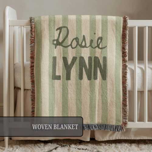 Striped Baby Blanket, Custom Name Baby Blanket, Personalized Woven Throw Blanket For Newborn