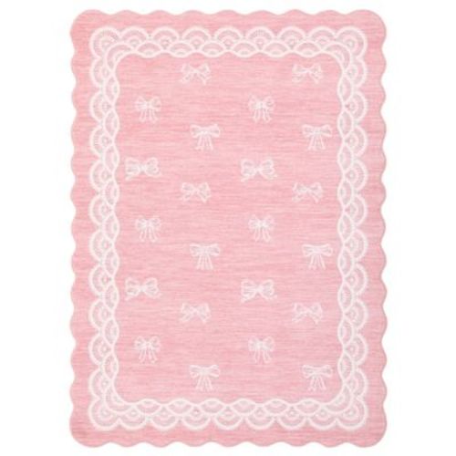 5'x7' Pink Washable Scalloped Living Room Area Rug, Soft Non Slip Bow Print Nursery Rugs Girls Bedroom Rug, Indoor Modern Large Dining Room Carpet