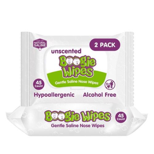 Boogie Wipes Saline Nose Wipes Unscented - 90ct: Pull-Out Dispenser, Contains Vitamin E, Hypoallergenic