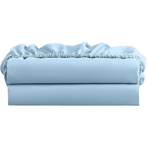 FreshCulture Twin Fitted Sheet Only 2 Pack - Hotel Quality Fitted Sheet Twin Size - Ultra Soft & Breathable - Brushed Microfiber - Deep Pocket - Cooling Fitted Sheets for Twin Size Bed (Light Blue)