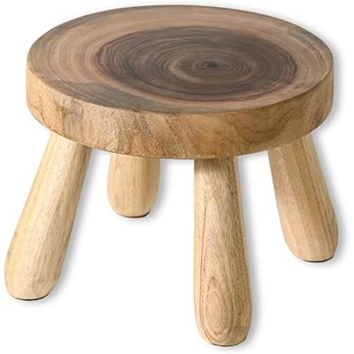 7 Inch Solid Wood Step Stool, Natural Growth Ring Wood Stool for Adults, Kids and Toddlers, Simple Minimalist Riser for Plants and Home Décor