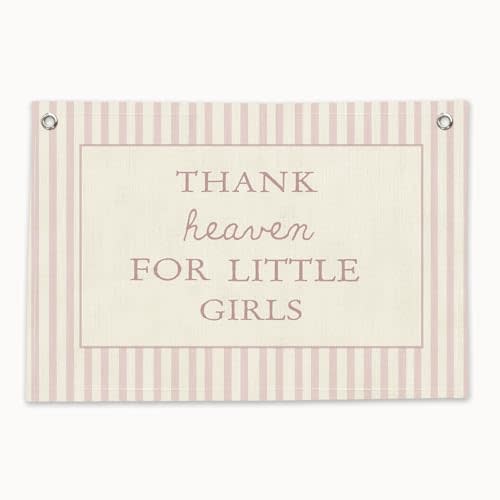 YZSLA Girls Room Wall Decor,Thank Heaven for Little Girls Canvas Banner | Vintage Nursery Baby Girl Room,Pink Stripe Wall Art Toddler Playroom Bedroom Dorm Decor,30x20 Inch