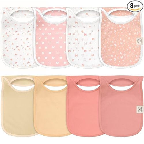 KeaBabies 8-Pack Bibs for Baby Girl, Boy - Pullover Large Baby Bibs for Drooling and Teething Infant, Newborn,Soft & Absorbent Organic Cotton,Long Torso Coverage Keep Toddler Clean & Dry(Butterflies)