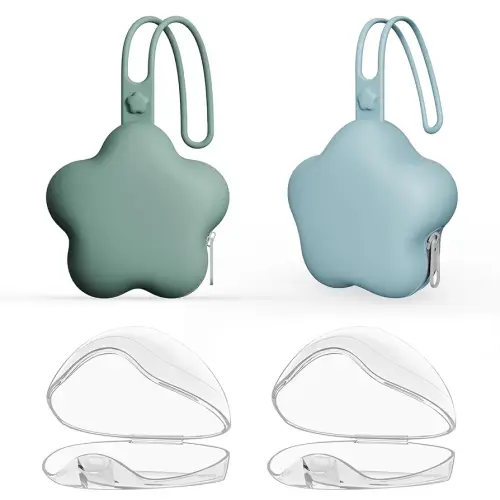 4 Pack Pacifier Holder Case,2pcs Silicone Portable Pacifier Pouch and 2pcs Transparent Nipple Holder Case Container, On-The-GO Pacifier Storage Container Box,BPA Free, Easy to Clean（Green+Blue）