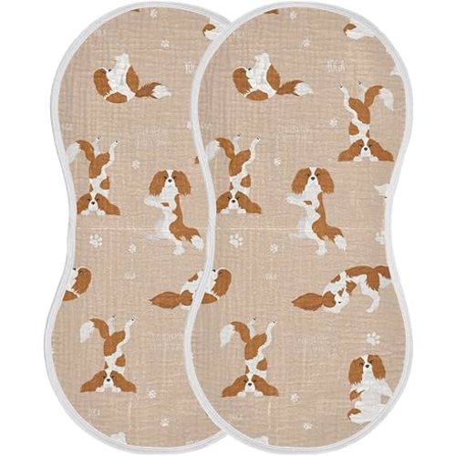 Yoga Cavalier King Charles Spaniel Dog Muslin Burp Cloths for Baby 2 Pack 100% Cotton Baby Washcloths Bibs for Boy Girl