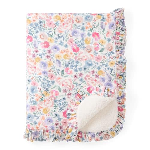 Little Sleepies Newborn Mini Ruffle Blanket, Soft Viscose from Bamboo Sherpa Baby Blanket, Girl Gifts, Baby Essentials, Tiny Blooms, 30 inches x 40 inches