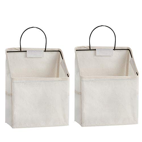 RUIPBOTE 2 Pcs Wall-Hanging Storage Bags, Desktop Organizer Basket Cotton Linen Hanging Storage Basket for Kitchen,Bderoom,Living Room