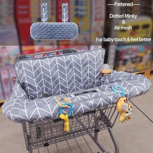 ICOPUCA Shopping Cart Cover for Baby, 2 in 1 cart Cover for Babies N high Chair Cover, Padded Grocery cart seat Cover for Baby Girl boy, with Extra Detachable Cushion, Grey;