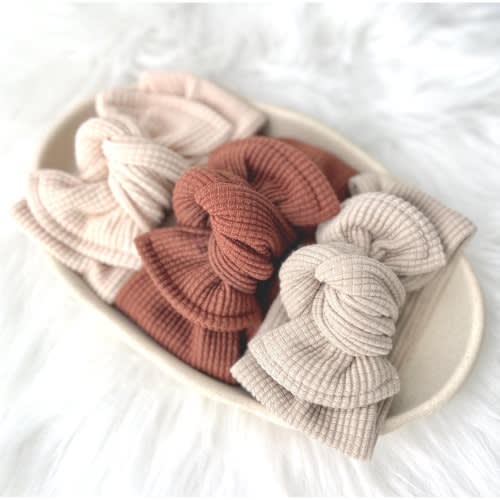Organic Cotton Waffle Knit Baby Headbands: Adjustable Knotted Bows for Newborn Toddler