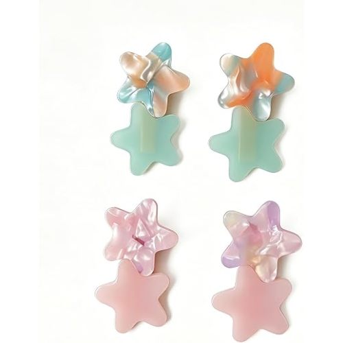 4PCS Acrylic Resin Stars Hair Clips Geometric Alligator Hair Clips Non-Slip Large Barrettes for Women Ladies Hair Accessories (Pink Green)