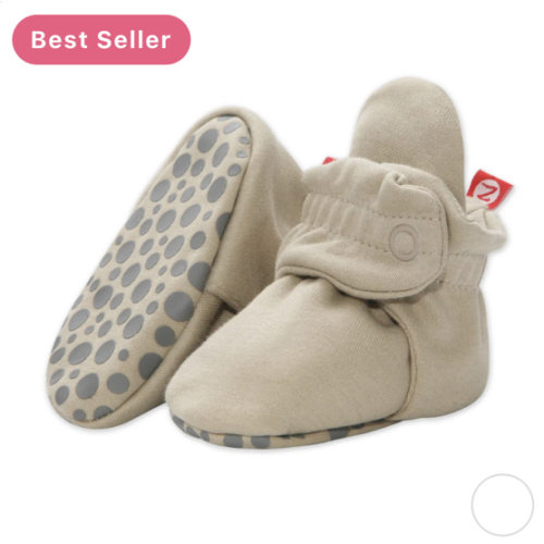 Zutano Cotton Gripper Stay-On Baby Bootie Slipper - Khaki