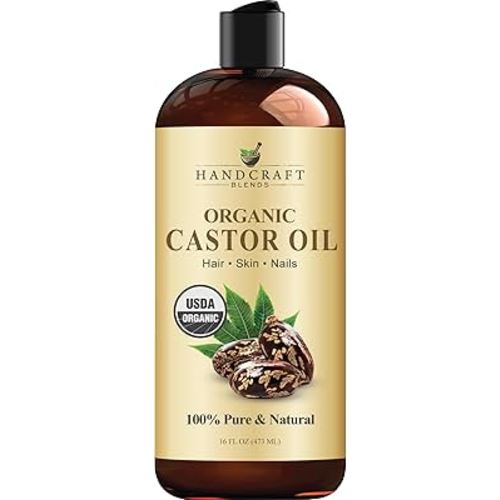 Handcraft Blends Organic Castor Oil 16 Fl Oz | 100% Pure and Natural | Premium Grade Carrier Oil | Hair, Eyelashes and Eyebrows | Hair and Body | Expeller-Pressed | Hexane-Free
