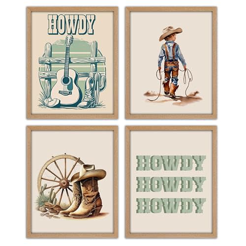 Cowboy Wall Art Posters Prints For Nursery Boys Room Bedroom, Western Cowboys Pictures Decorations, Vintage Cowboy Decor For Wall, Western Picture Posters Set Of 4, Unframed 8x10 Inches -14