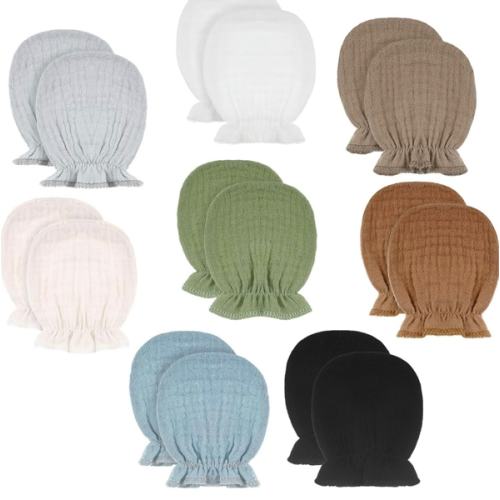 Newborn Baby Muslin Mittens 0-6 Months No Scratch Elastic Wrist Soft Breathable Gloves Bulk Cotton for Infant
