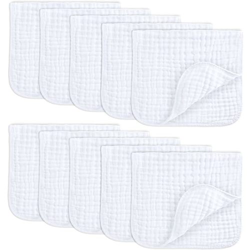 Comfy Cubs Muslin Burp Cloths Baby 50 x 25 cm, Pack of 10 - Large - White