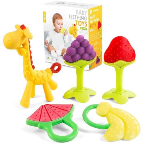 Baby Teething Toys For Newborn (5-pack) Freezer Safe Bpa Free Infant And Toddler Silicone Teethers Soothe Babies Gums, Perfect Baby Gift