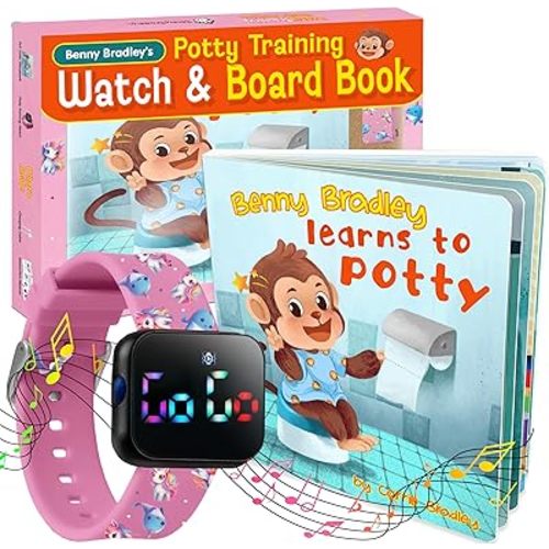 Potty Training Watch & Board Book for Kids – A Water Resistant Potty Reminder Device for Boys & Girls - Train Your Toddler with Fun Musical or Vibration Reminders and Printed Board Book (Unicorn)