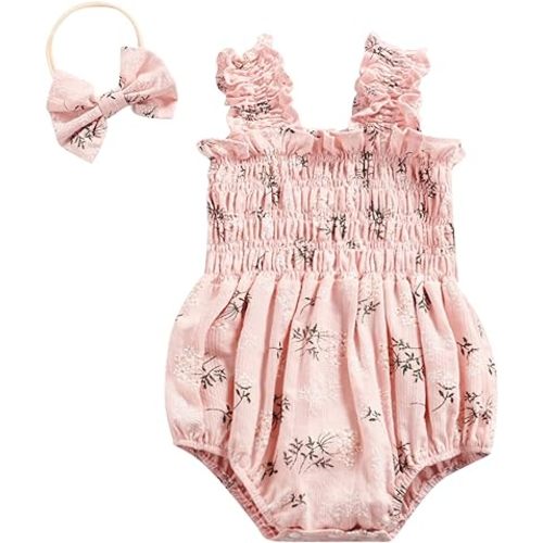 Newborn Baby Girl Bodysuit Sleeveless Halter Frill Romper One-piece Jumpsuit with Headband Summer Clothes Set