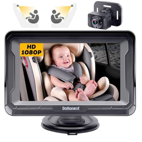 DoHonest Baby Car Camera HD 1080P - Rear-Facing Car Baby Monitor with Night Vision, Adjustable View Angle, Easy Setup, Anti-Glare Display, Safety for Kids & Infants