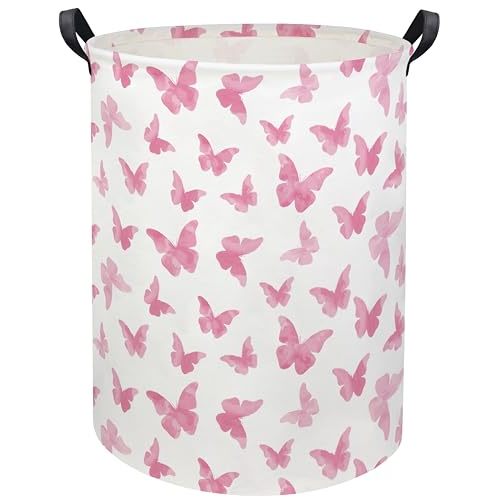 TIBAOLOVER Butterfly Pink Laundry Hamper Girls Laundry Hamper Baby Laundry Basket Cute Toy Storage Bin Kids Hamper Butterfly Room Decor(Pink Butterfly)