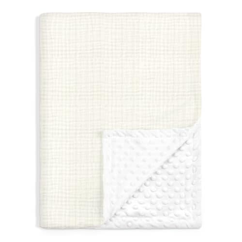 Baby Blankets for Boys Girls, Soft Nursery Minky Blankets with Muslin and Dotted Fleece Back 30x40 inches, Receiving Bed Quilt for Newborn, Infants, Toddlers (Butter)