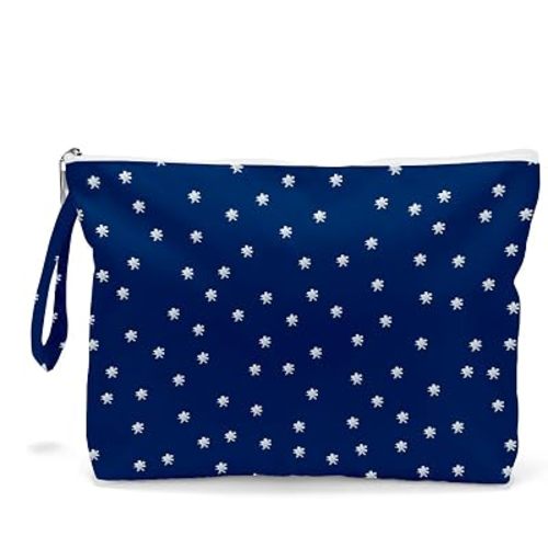Fokongna Travel Makeup Bag - Zipper Pouch for Women, Sister, Friends - Beach, Pool, Yoga, Gym Clothes, Swimsuit, Diapers - Ocean, Sea, Shells, Starfish
