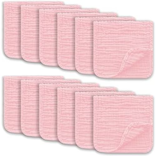 Muslin Burp Cloths Large 100% Cotton Hand Washcloths for Boys & Girls, Baby Essentials Extra Absorbent and Soft Burping Rags for Newborn Registry (Pink, 12-Pack, 20" X10")