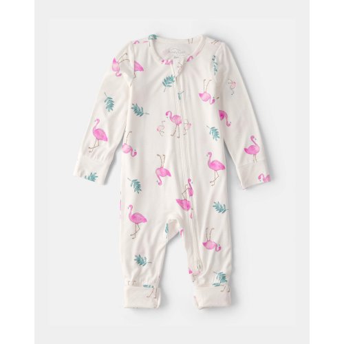 Baby Girl Flamingo PurelySoft 2-Way Zip Snug Fit Sleep & Play Pajamas - Ivory