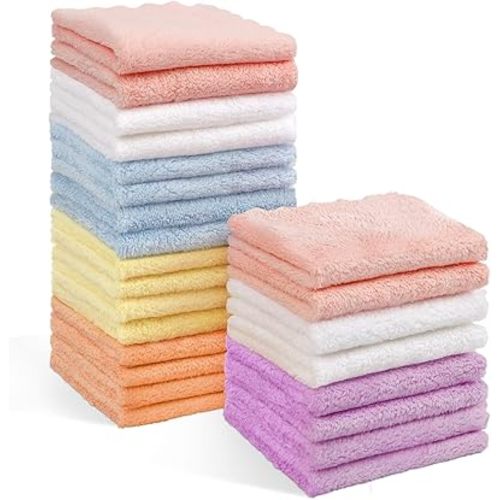 Orighty Baby Washcloths 24-Pack (7''x9''), Microfiber Coral Fleece Baby Towels, Super Soft and Absorbent Wash Cloths for Newborns, Infants and Toddlers, Gentle on Delicate Skin for Face Hands and Body