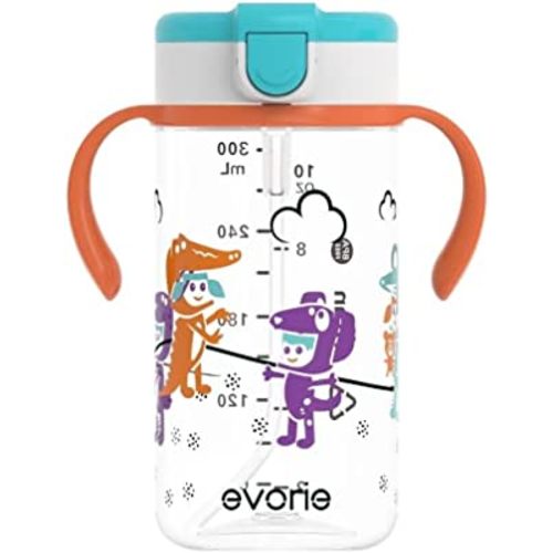 Evorie Tritan Toddler Sippy Cup with Silicone Straw, Spill-Proof Straw Water Bottle for Kids 1-4 Years Old, 10 oz, Removable Handles, Ideal for School
