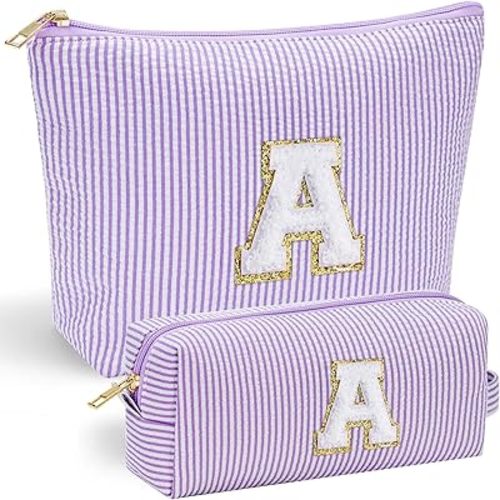 YOOLIFE Teacher Appreciation Gifts for Teacher Women Mothers Day Gifts for Mom Women | Initial Makeup Bag | Travel Cosmetic Toiletry Bag | 11 12 13 14 15 16 Years Old Girl Gift Teachers Gift Purple A