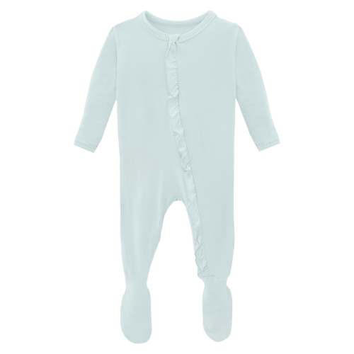 Layette Ruffle Footie with 2 Way Zipper in Fresh Air